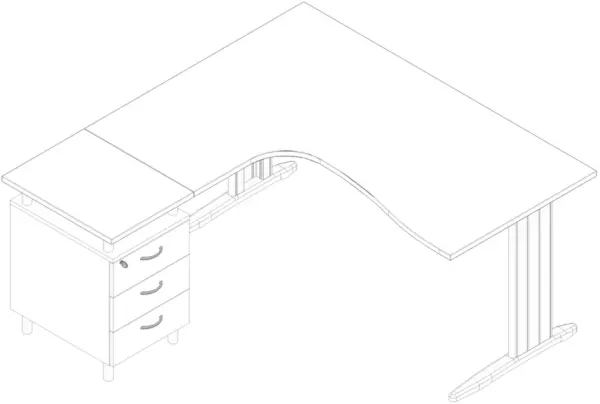 Büro-Set,1 Schreibtisch,1 Standcontainer,Tisch HxBxT 730x1600x1650mm,C-Fuß