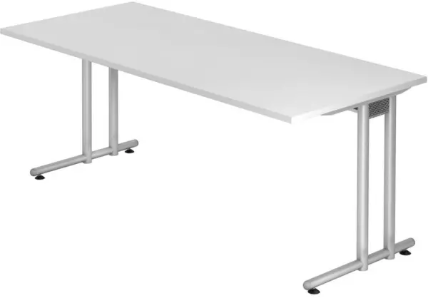 Schreibtisch,HxBxT 720x1800x 800mm,Platte weiß,C-Fuß RAL9006