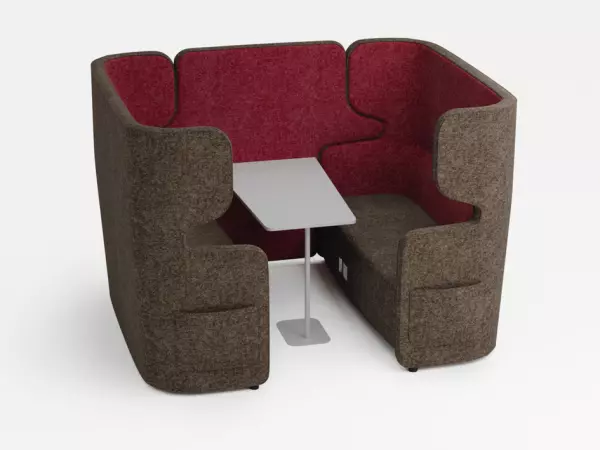 Sitzgruppe,2 Sofas,Tisch, 4-Sitzer,schallabsorbierend, Stoff braungrau/rot
