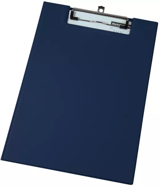 Klemmbrettmappe,f. DIN A4,m. Hakenöse,Klarsichttasche, Pappe,blau