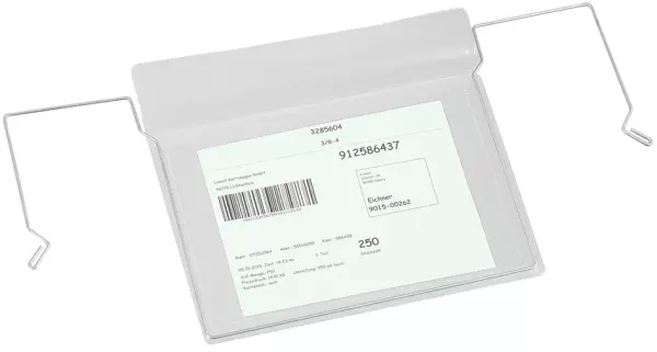 Drahtbügel-Sichttasche,DIN A6, quer,HxB 195x185mm,z. Einhän- gen,transparent