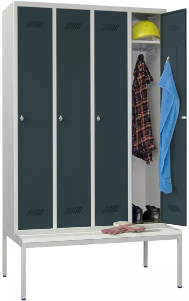 Sitzbankschrank,HxBxT 2150x 1230x500mm,4 Abt.,Abt. B 300mm,RAL7035,Front RAL7016