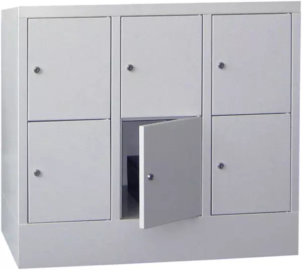 Schließfachschrank,HxBxT 855x 930x500mm,3x2 Fächer,RAL7035, Front RAL7035