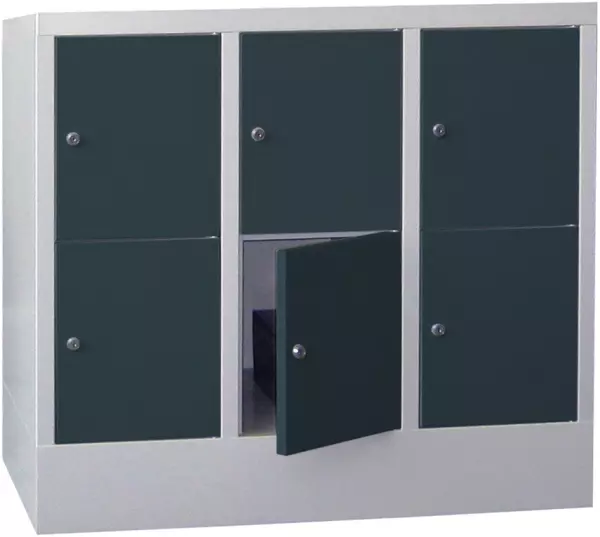 Schließfachschrank,HxBxT 855x 930x500mm,3x2 Fächer,RAL7035, Front RAL7016