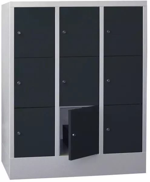 Schließfachschrank,HxBxT 1187x 930x500mm,3x3 Fächer,RAL7035, Front RAL7016