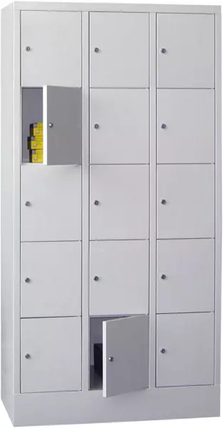 armoire multicases,HxlxP 1850x 930x500mm,3x5compartiments, RAL7035,façade RAL7035