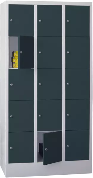 armoire multicases,HxlxP 1850x 930x500mm,3x5compartiments, RAL7035,façade RAL7016