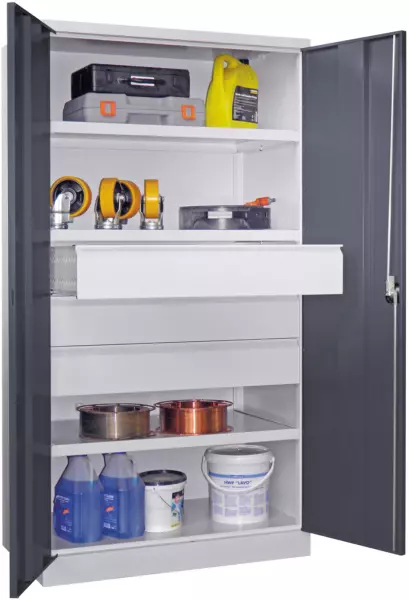 Schwerlast-Flügeltürenschrank, HxBxT 1950x1040x630mm,RAL7035, Front RAL7016