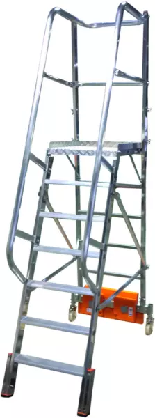 Fahrbare Stufen-Plattformlei- ter,einseitig,7 Stufe(n),Stand H 1,65m