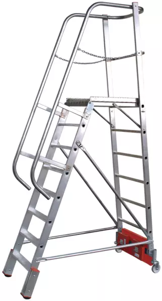 Fahrbare Stufen-Plattformlei- ter,einseitig,8 Stufe(n),Stand H 1,9m