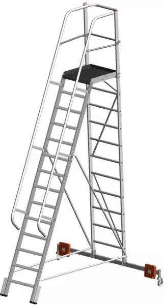 Fahrbare Stufen-Plattformlei- ter,einseitig,14 Stufe(n), Stand H 3,3m