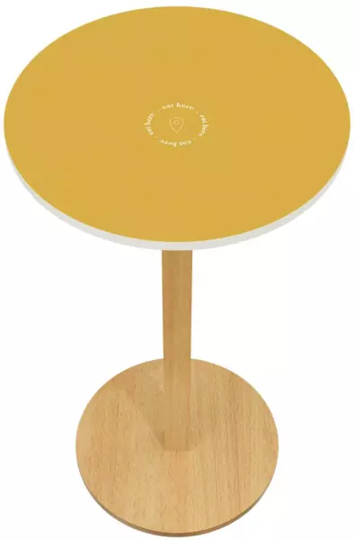 Stehtisch,HxØ 1100x600mm,rund, Tellerfuß natur,Platte gelb