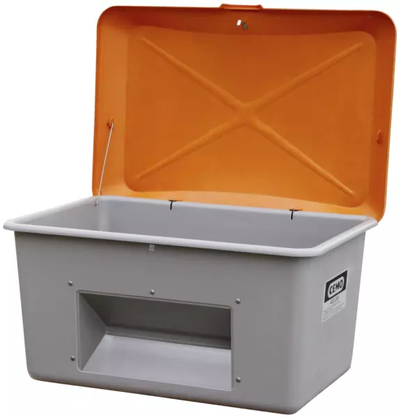 Streugutbehälter,400l,HxLxB 670x1210x820mm,GFK,grau,Deckel orange