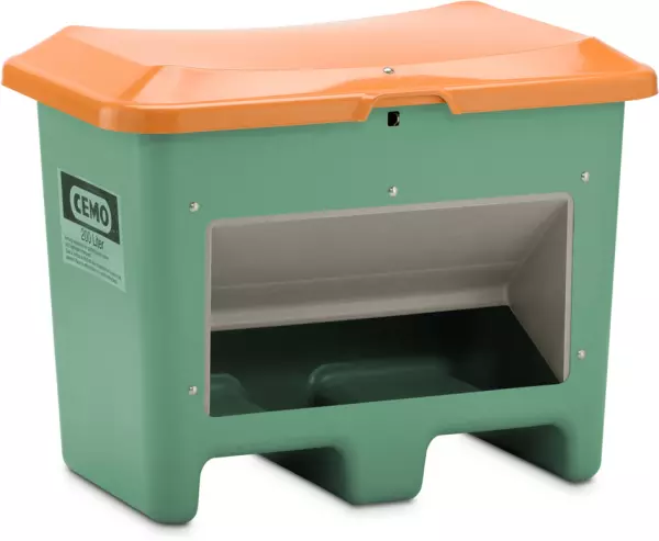 Streugutbehälter,200l,HxLxB 690x890x600mm,GFK,grün,Deckel orange