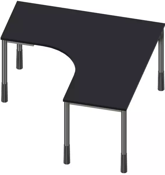 Höhenverstellbarer Freiform- Schreibtisch,HxBxT 720-840x 1400x1400mm,CC-schwarz