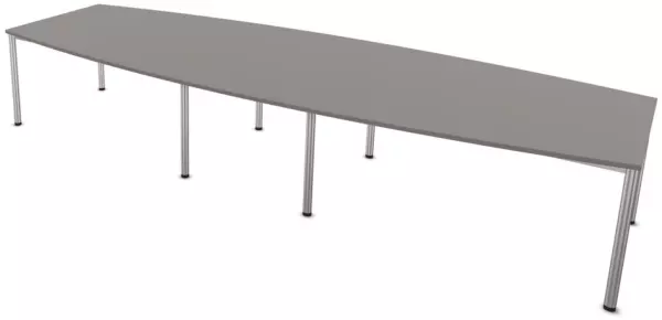 Konferenztisch,HxBxT 740x4000x 1400mm,fassförmig,4-Fuß alu- silber,Rundrohr,BZ-grau