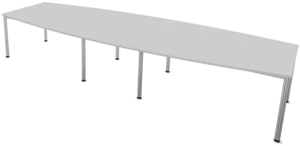Konferenztisch,HxBxT 740x4000x 1400mm,fassförmig,4-Fuß alu- silber,MP-hellgrau