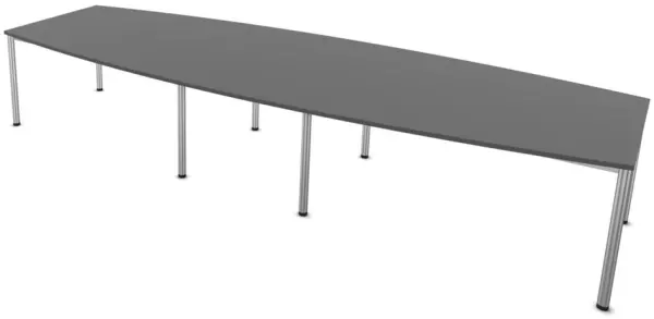 Konferenztisch,HxBxT 740x4000x 1400mm,fassförmig,4-Fuß alu- silber,MS-dunkelgrau