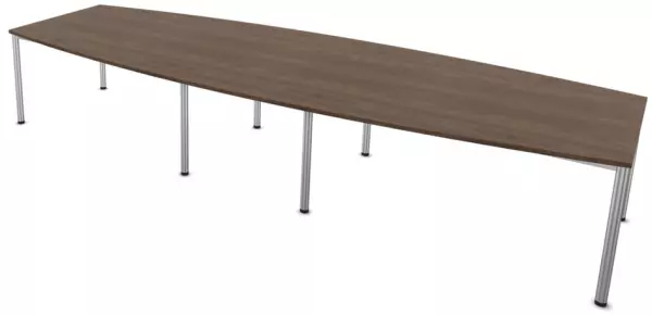 Konferenztisch,HxBxT 740x4000x 1400mm,fassförmig,4-Fuß alu- silber,NV Braun Hickory