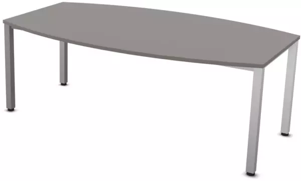 Konferenztisch,HxBxT 740x2000x 1200mm,fassförmig,4-Fuß alu- silber,BZ-grau