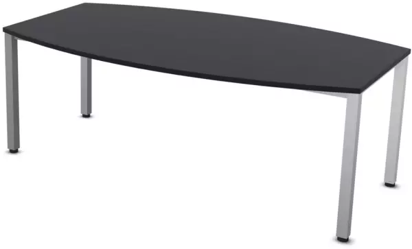 Konferenztisch,HxBxT 740x2000x 1200mm,fassförmig,4-Fuß alu- silber,CC-schwarz