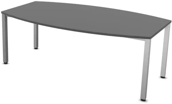Konferenztisch,HxBxT 740x2000x 1200mm,fassförmig,4-Fuß alu- silber,MS-dunkelgrau