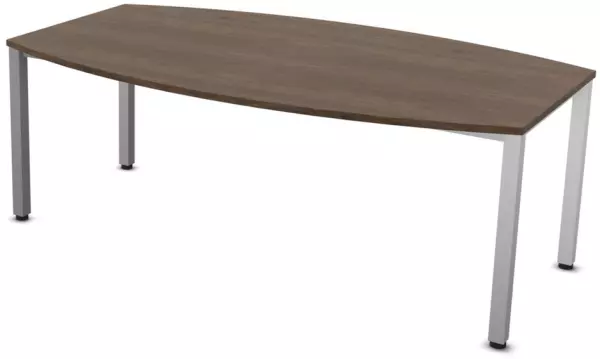 Konferenztisch,HxBxT 740x2000x 1200mm,fassförmig,4-Fuß alu- silber,NV Braun Hickory