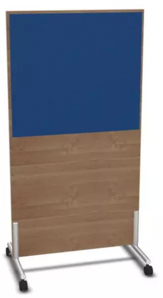 Trennwand,HxB 1545x800mm,Wand Holz/Stoff,Gestell alusilber, NT-Cherry,BN6016-blau