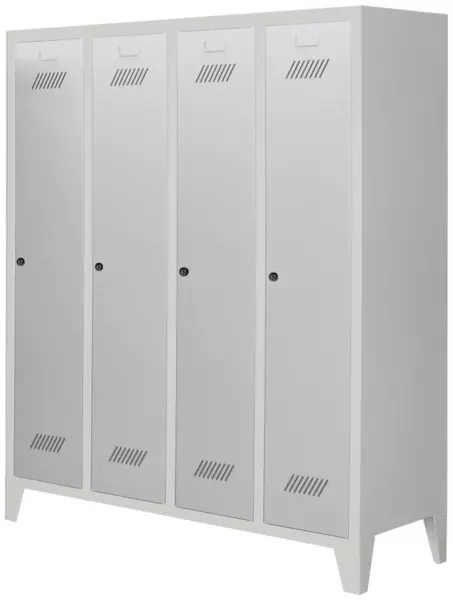 Garderobenschrank,Kinder,4 Abteile,HxBxT 1600x1230x500mm, RAL7035,Front RAL7035