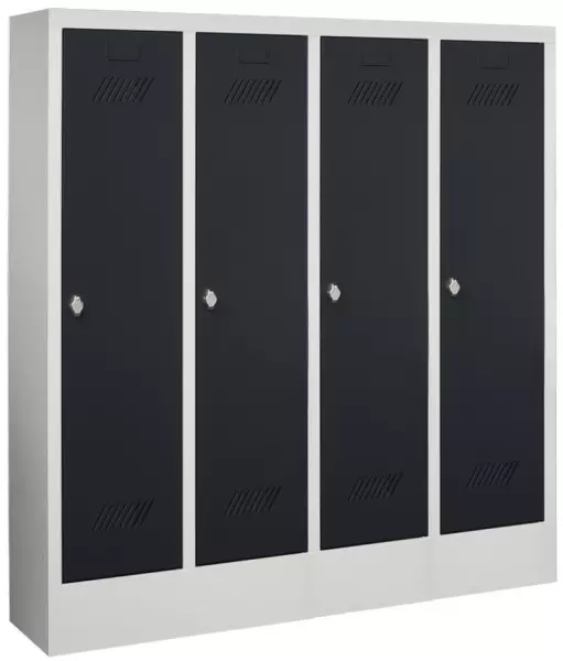 Garderobenschrank,Kinder,4 Abteile,HxBxT 1300x1030x300mm, RAL7035,Front RAL7016