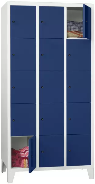 armoire multicases,HxlxP 1850x 930x500mm,3x5compartiments, RAL7035,façade RAL5010