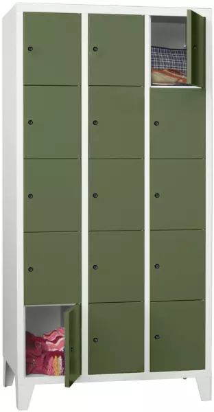 armoire multicases,HxlxP 1850x 930x500mm,3x5compartiments, RAL7035,façade RAL6011