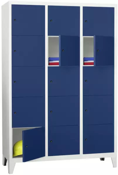 armoire multicases,HxlxP 1850x 1230x500mm,3x5compartiments, RAL7035,façade RAL5010