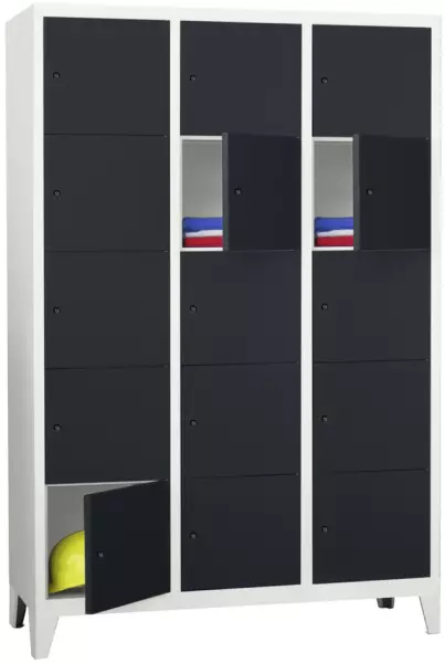 armoire multicases,HxlxP 1850x 1230x500mm,3x5compartiments, RAL7035,façade RAL7016
