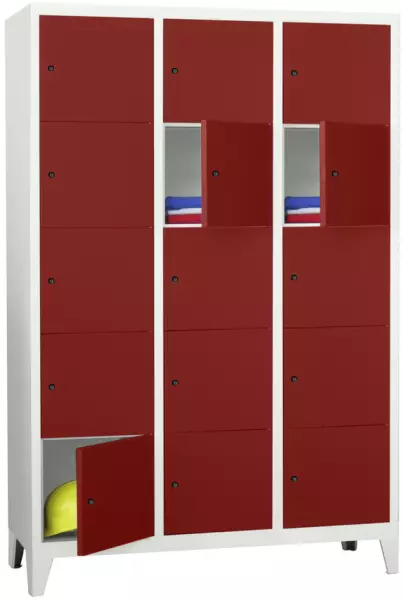 armoire multicases,HxlxP 1850x 1230x500mm,3x5compartiments, RAL7035,façade RAL3000