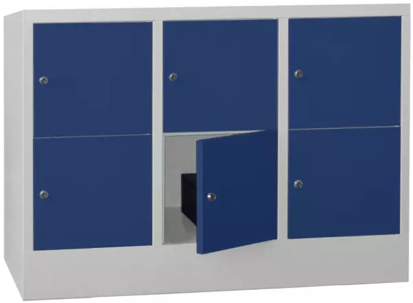 Schließfachschrank,HxBxT 855x 1230x500mm,3x2 Fächer,RAL7035, Front RAL5010