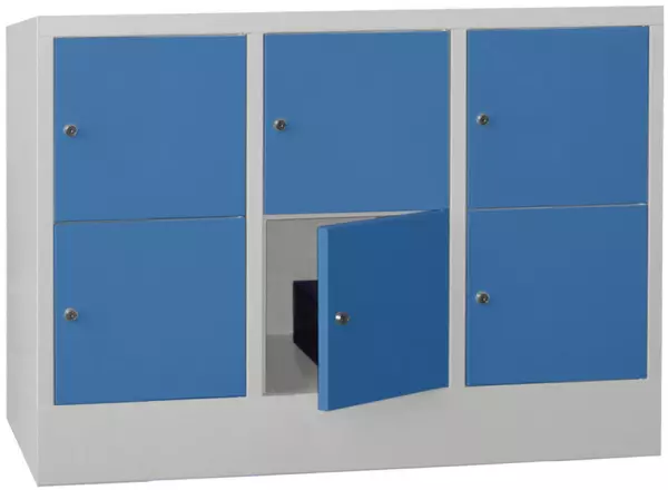 Schließfachschrank,HxBxT 855x 1230x500mm,3x2 Fächer,RAL7035, Front RAL5012