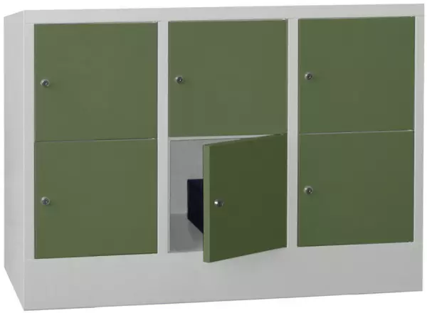 Schließfachschrank,HxBxT 855x 1230x500mm,3x2 Fächer,RAL7035, Front RAL6011