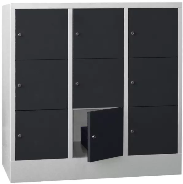 Schließfachschrank,HxBxT 1187x 1230x500mm,3x3 Fächer,RAL7035, Front RAL7016