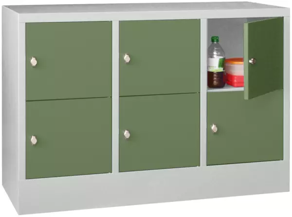 Schließfachschrank,HxBxT 855x 1230x500mm,3x2 Fächer,RAL7035, Front RAL6011