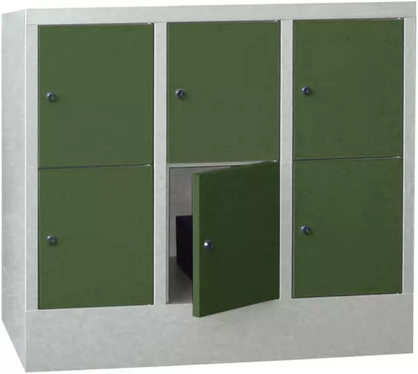 Schließfachschrank,HxBxT 855x 930x500mm,3x2 Fächer,RAL7035, Front RAL6011