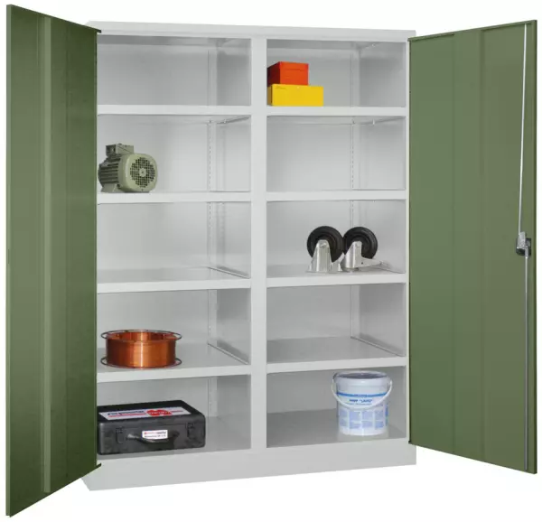 Schwerlast-Flügeltürenschrank, HxBxT 1950x1470x630mm,RAL7035, Front RAL6011