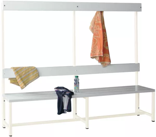 Umkleidebank,HxLxT 1600x2000x 400mm,Kunststoffleisten weiß, Gestell RAL9010