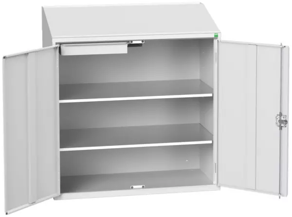 Pultschrank,HxBxT 1130x1050x 550mm,m. Böden,Korpus RAL7035, Front RAL7035