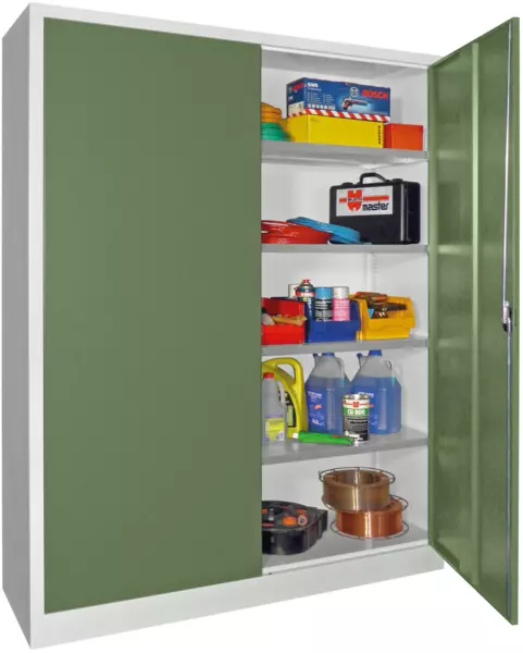 Großraum-Flügeltürenschrank, HxBxT 1950x1500x500mm,RAL7035, Front RAL6011