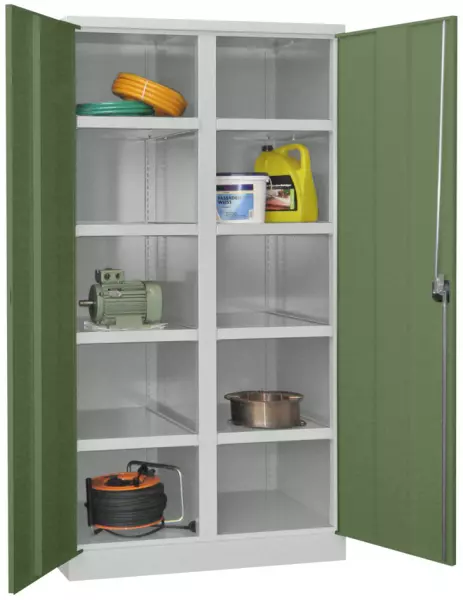 Schwerlast-Flügeltürenschrank, HxBxT 1950x1040x630mm,RAL7035, Front RAL6011