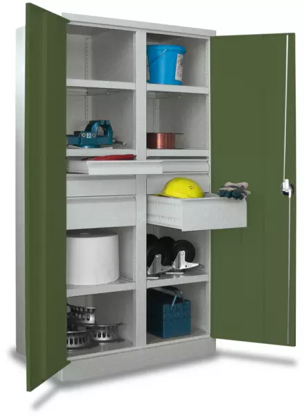 Schwerlast-Flügeltürenschrank, HxBxT 1950x1040x630mm,RAL7035, Front RAL6011