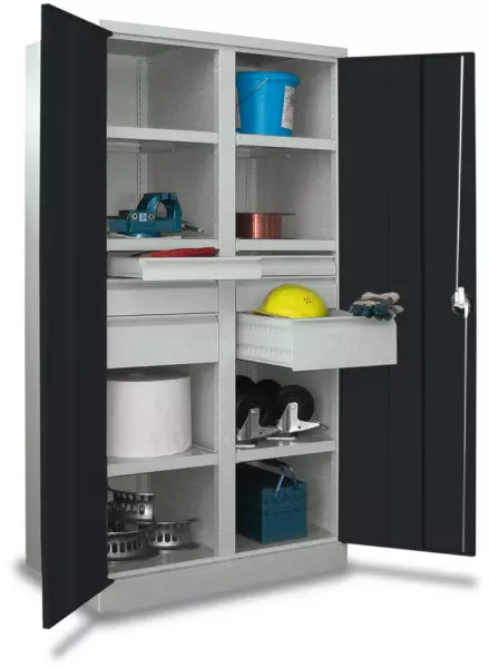 Schwerlast-Flügeltürenschrank, HxBxT 1950x1040x630mm,RAL7035, Front RAL7016