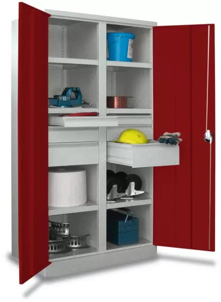 Schwerlast-Flügeltürenschrank, HxBxT 1950x1040x630mm,RAL7035, Front RAL3000