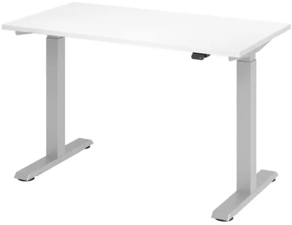 Sitz-Steh-Schreibtisch,HxBxT 720-1190x1200x670mm,Platte weiß,T-Fuß silber